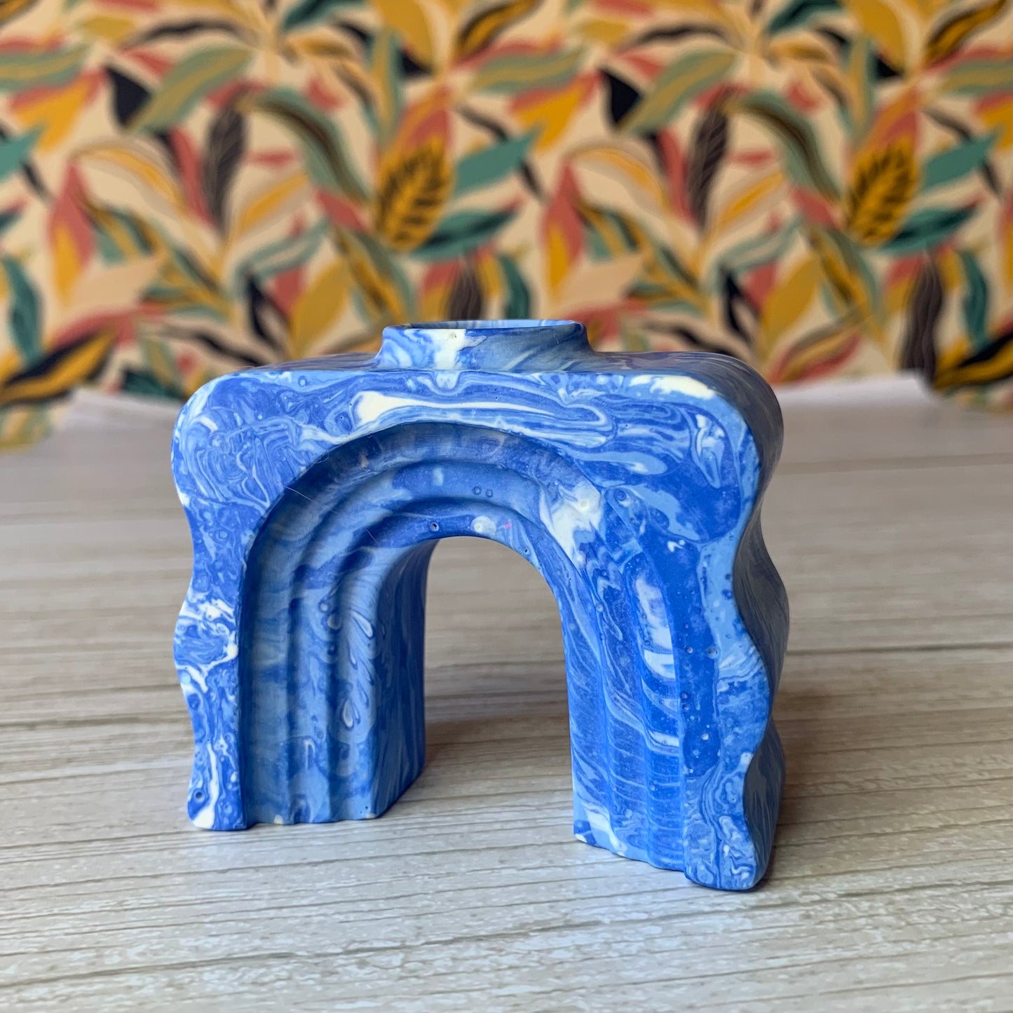 Blue candlestick holder