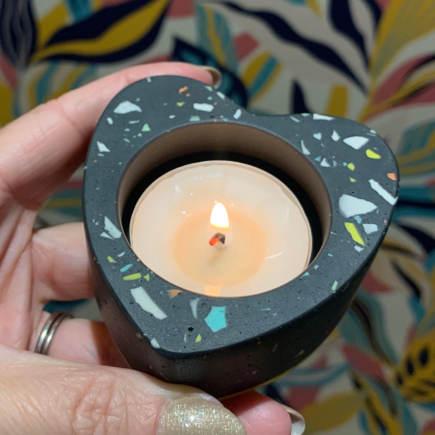 Colourful heart shaped tealight holder