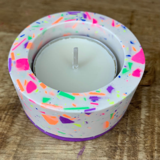 Colourful confetti tealight candle (purple)