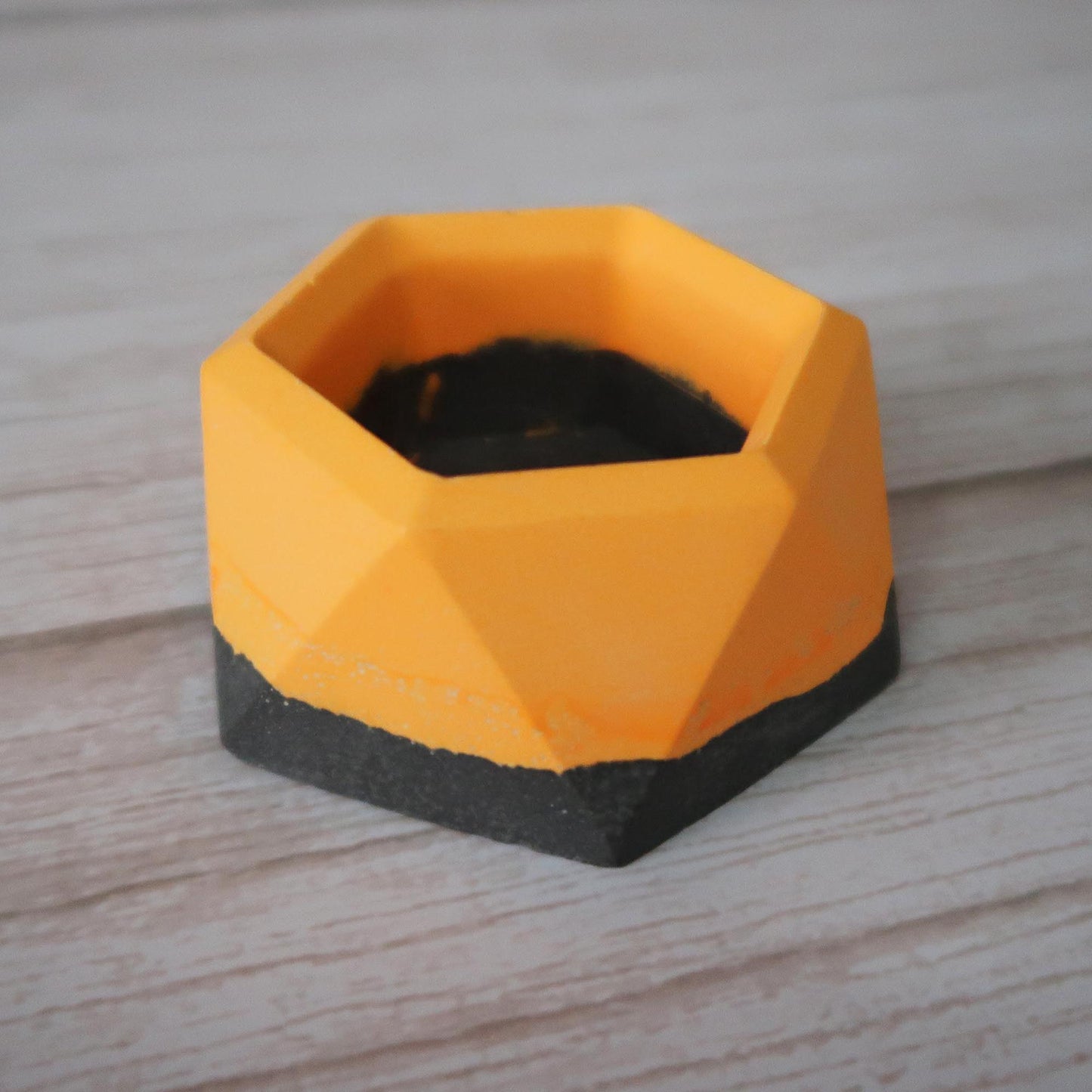 Orange and black hexagonal trinket dish / plant pot