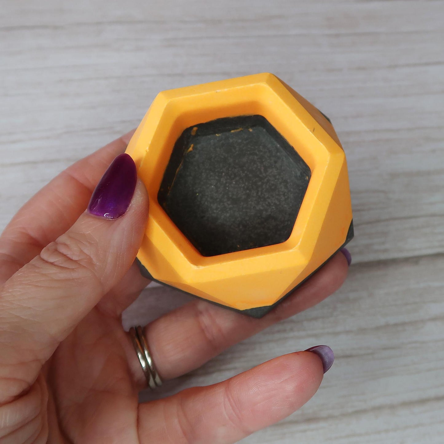 Orange and black hexagonal trinket dish / plant pot